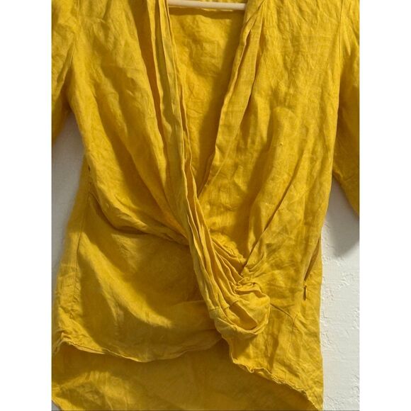 Zara Linen Top Women’s Size S  Bright Sunshine Yellow Draped Boho shirt - Picture 3 of 5